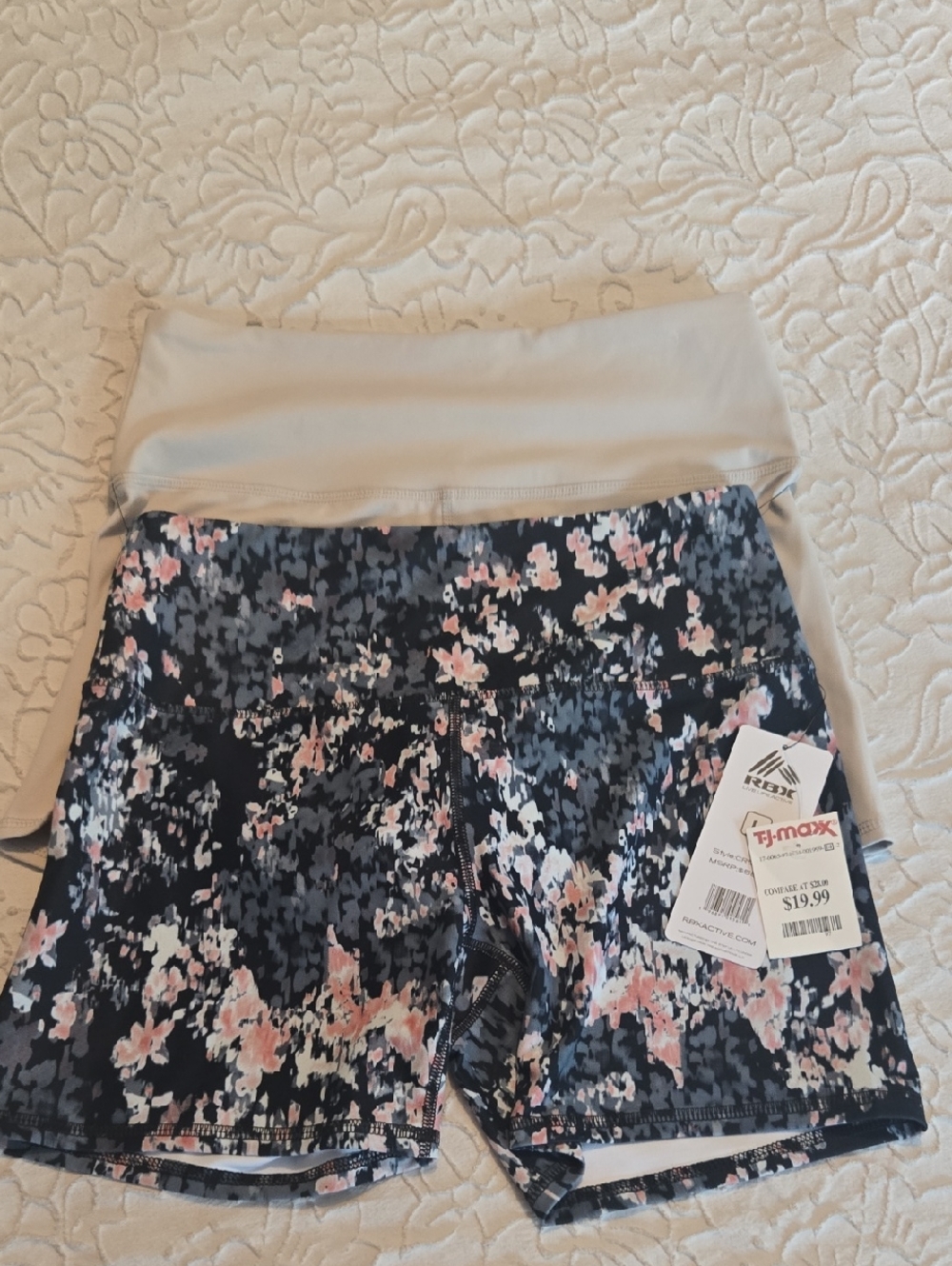 RBX Black Floral And Tan Performance Fold-Over Waistband Shorts